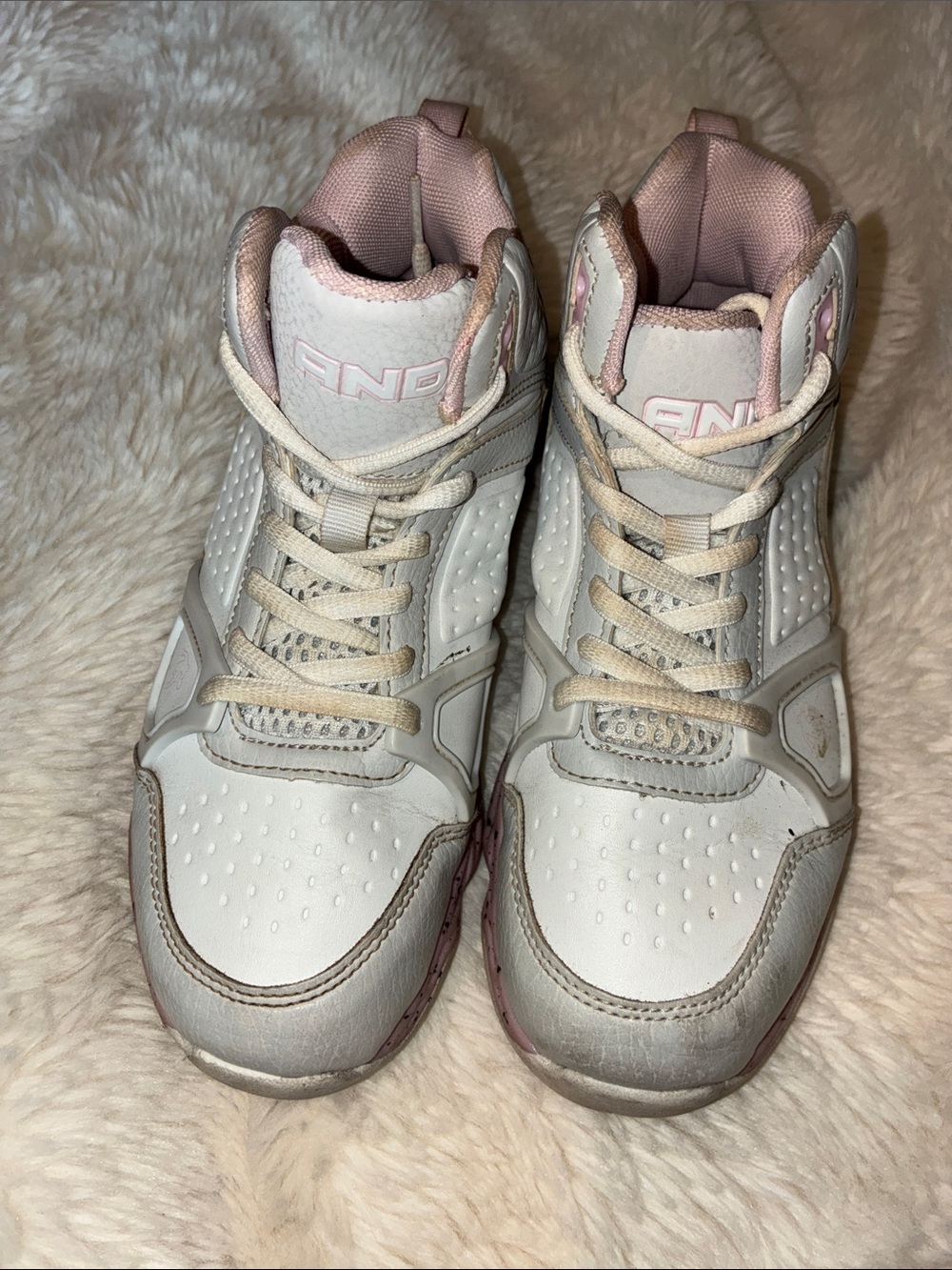 And1 Girls White and Light Pink High-Top Sneakers